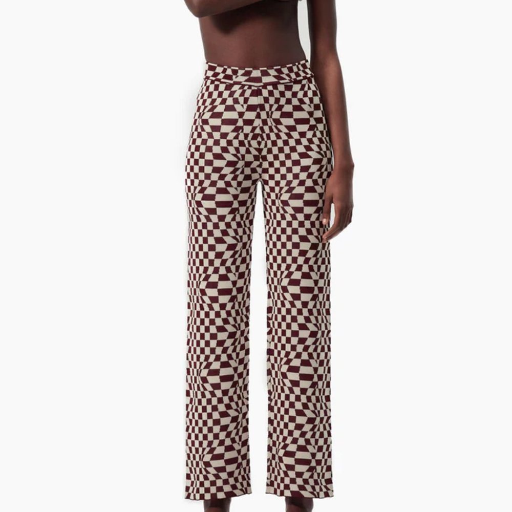 PALOMA WOOL KNIT PANTS BURGUNDY/CREAM SIZE MEDIUM